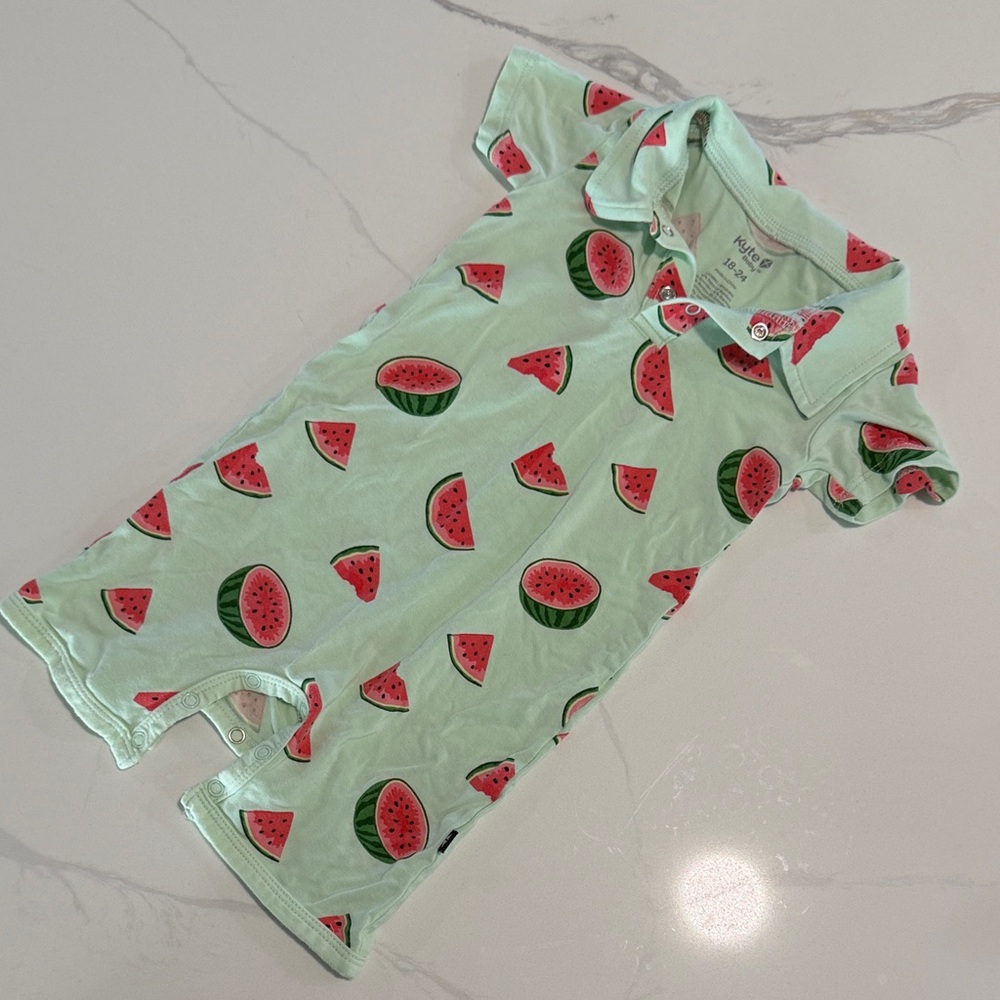 Kyte Baby Watermelon Print Polo Romper - size 18-24m